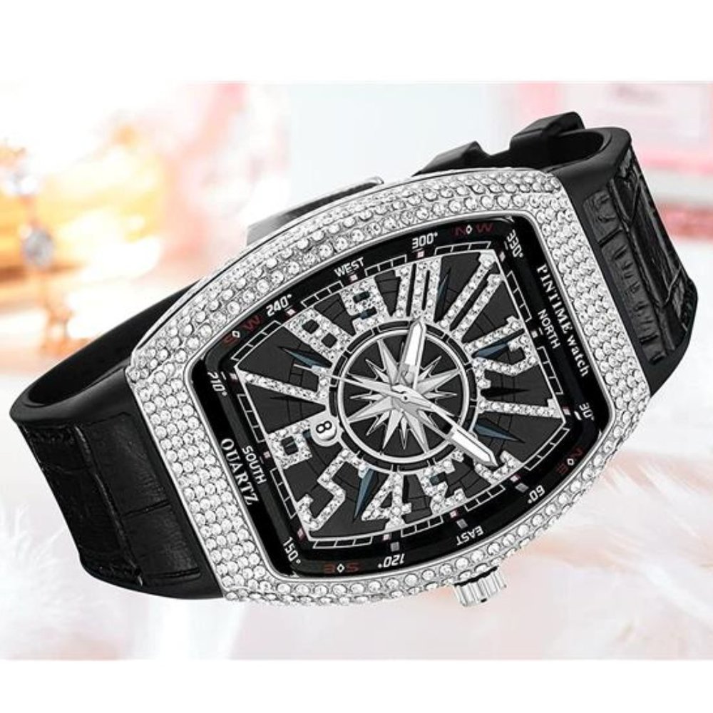 Mens Big Face Luxury Diamond Dial Watch